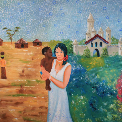 Arm und reich 80 x 100 cm. Öl auf Leinwand