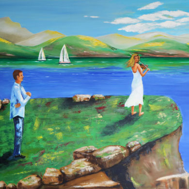 Am grünen Hügel, 100 x 80 cm, Öl auf Leinwand.