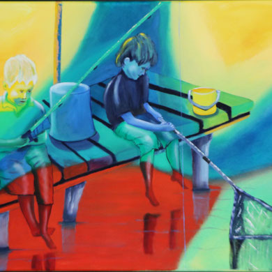 Die kleinen Angler 80 x 60 cm. Öl auf Leinwand