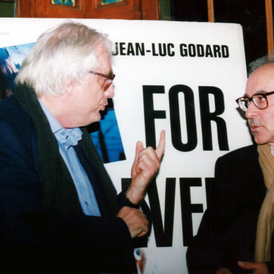 Jacques Oudot, Bertrand Tavernier et Jean-Luc Godard - Institut Lumière - Lyon - 1996 © Anik COUBLE