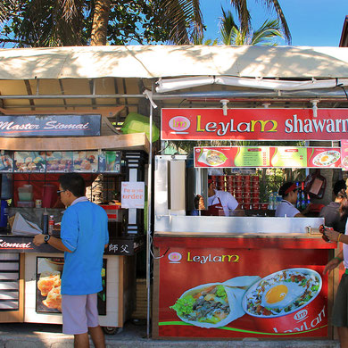 Master Siomai (Dumplings) and Leylam Shawarma. 24 hours open. At Station 2 on the beach, Boracay, Philippines. 2013 © Sabrina Iovino | JustOneWayTicket.com