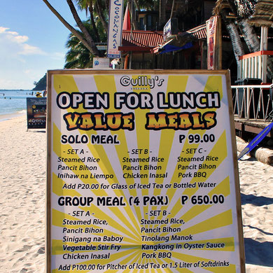 Guilly's Value Meals at Station 1, Boracay, Philippines. 2013 © Sabrina Iovino | JustOneWayTicket.com