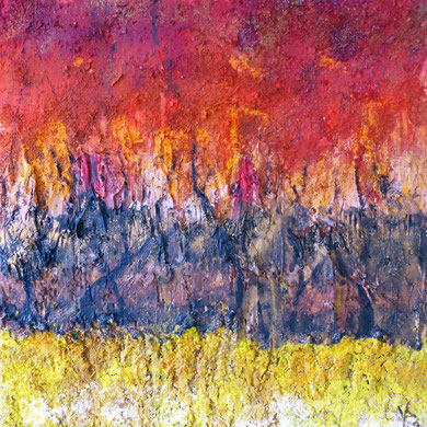 Brennender Wald, Acryl mixed media, 2012, 60x60x4,5