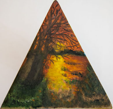 Ocaso. Oleo sobre madera, 15 cm. 2019.