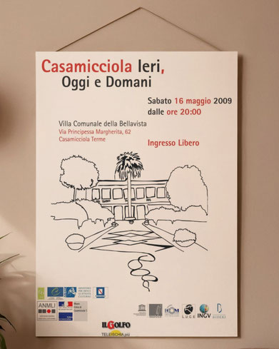 Stilizzazione della Villa della Bellavista a Casamicciola Terme con impaginazione dell'evento di apertura del Museo Civico di Casamicciola Terme