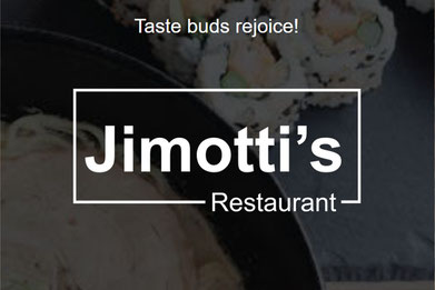 オーランド近郊サンフォードにあるJimotti’s Restaurantの店内ロゴイメージ。寿司やラーメンなど本格的な日本料理を提供する人気レストラン (Jimotti’s Restaurant in Sanford, Florida - Authentic Japanese restaurant serving sushi, ramen, and traditional cuisine).