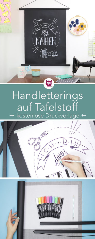 [Werbung] Handletterings fürs Nähzimmer gestalten mit kostenlosen Vorlagen – mit dem Snaply Chalky Kreativset Poster gestalten . Anleitung von DIY Eule. 