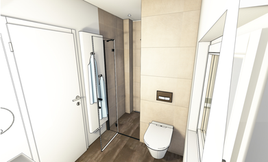 Ein Badezimmer mit Toilette als 3D-Rendering