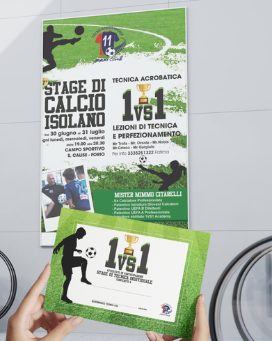 Grafica realizzata da Ischia nel mio studio a Forio per il manifesto dello stage di calcio isolano e attestati per i partecipanti