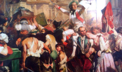Efter Bastillens fald marcherede folkemængden til Rådhuset i Paris (maleri af Hippolyte Delaroche)