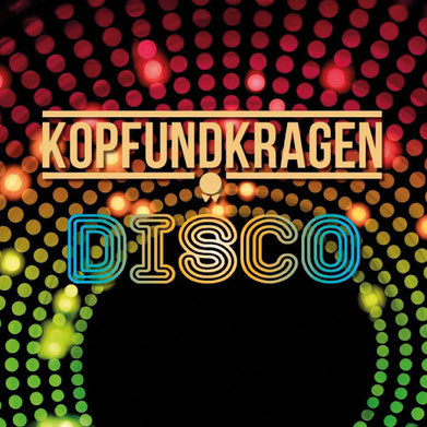 Kopf und Kragen Logo in Gold mit Discokugeln und Disco-Schriftzug