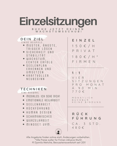 Einzelsitzungen Preise Bewusstseinswerkstatt