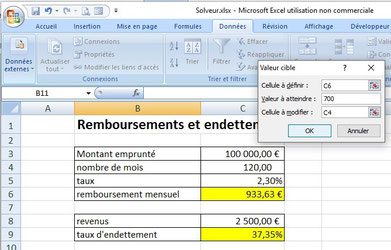 XLpourTPME : Entrer sa recherche dans la fenêtre du solveur, cliquer sur OK et Excel cherche par itérations