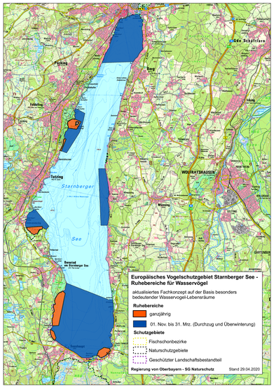 Die Abgrenzung der Ruhebereiche für Wasservögel ab 2020. 