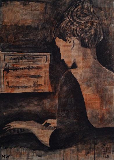 Acrylbild - Klavierspielerin