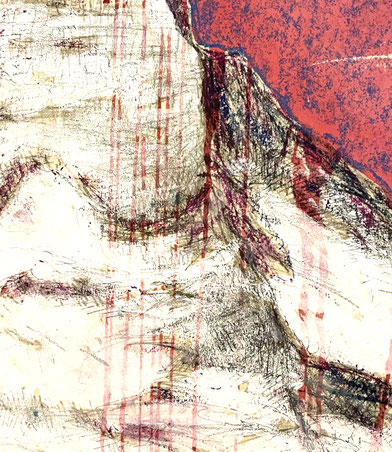 abstrakte Bleistiftstrukturen und weiße Acrylfarbe