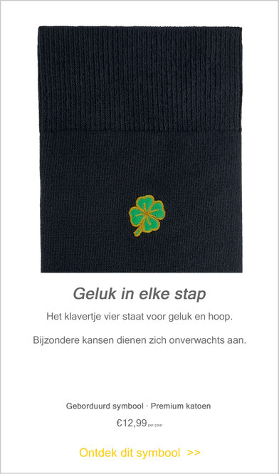 Zwarte herensokken met afbeelding van Klavertje vier