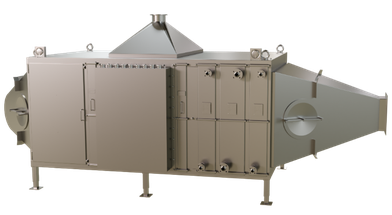 Exemplary Air Handling Unit with Electrical Heater and Hot Water Heating Stages