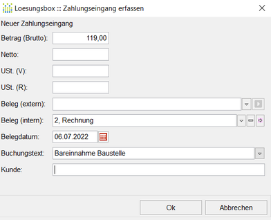Zahlungseingang erfassen