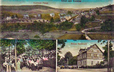 Unten rechts Böhms Restaurant in Kemtau an der neuen Straße 1905