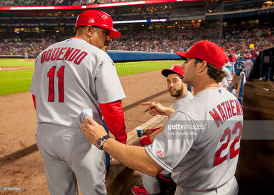 Nella foto Jose Oquendo a sx con Mike Matheny (Getty images)