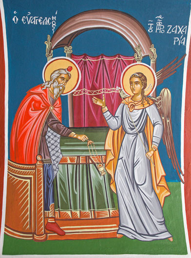 Der Engel erscheint Zacharias, Fresco in der griechisch-orthodoxen St.-John-Kirche in Jerusalem