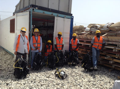Port-au-Français - Haïti : Equipe d'intervention hyperbare - Chantier de construction du quai containers