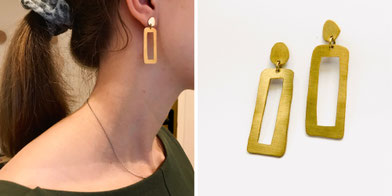 stage bijouterie boucles d'oreilles dorées rectangles