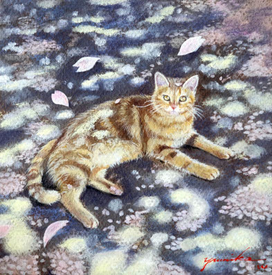 「春のひだまり」 パステル、アクリル 　150×150mm 　55,000円（税込）