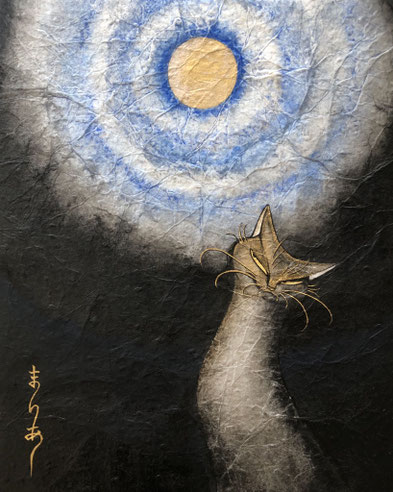 "The Pale Moon"  27.3×22.0 cm  Traditional Japanese Painting.  Framed.