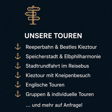 Die Kiez-Kapitän Hamburg Touren mit besten Bewertungen für die Reeperbahn und Beatles Kieztour und die Stadtführung Hamburg.