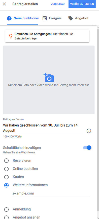 Beitrag in Google MyBusiness posten