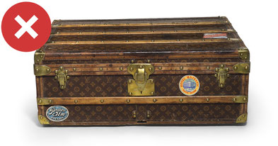 Hotel label on Louis Vuitton, Goyard, Moynat trunk - Malle2luxe