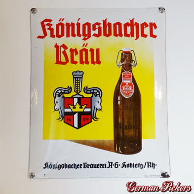 Königsbacher Bräu Koblenz  - Emailschild Deutschland um 1930 Boos &. Hahn Ortenburg/Baden, Pyro Email, 40 x 50 cm passenden Königsbacher Koblenz Flasche - unverkäuflches Eigentum