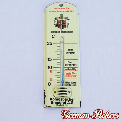 Königsbacher Brauerei Thermometer - Emailschild  Deutschland um 1930  25 x 8 cm 