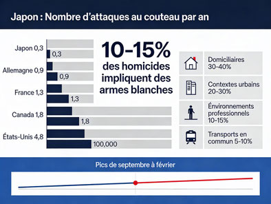 Attaques au couteau au Japon : statistiques, comparaisons internationales et contextes d'occurrence