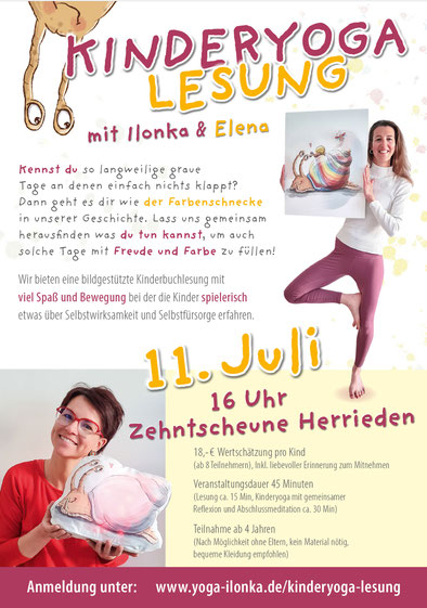 Kinderyoga Lesung Kinderbuch die Farbenschnecke von Elena Bauer und Ilonka Halm in Herrieden Veranstaltungen für Kinder im Landkreis Ansbach