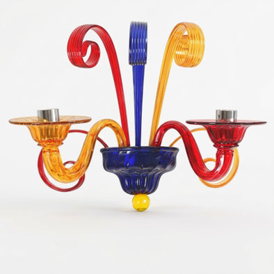 Lamapada da parete Arlecchino con due luci in vetro di Murano multicolore