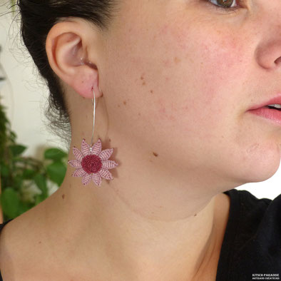 boucle doreille tournesol macramé micromacrame fil bijoux kitschparadise