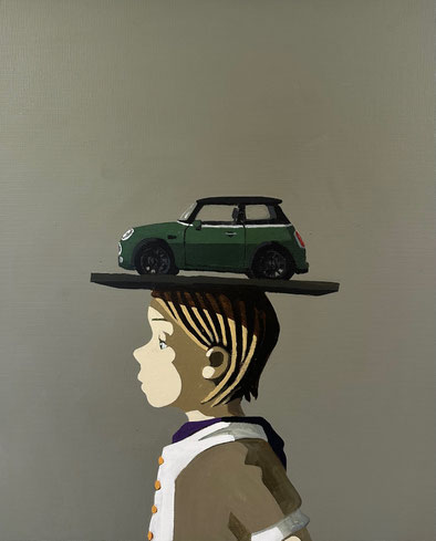 tiny green car -Acryl auf Leinwand, 60x50cm, 2025 | verkauft