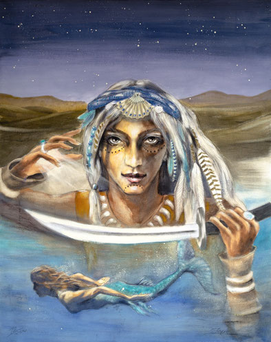 Mutter der Schwerter / Sakis-Tarot, gemalt von Jopie Bopp, Leinwandbild Tarotkarte Das Universum 