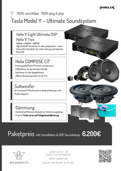 Tesla Model Y Subwoofer, Soundsystem verbessern, mehr Klang, DSP Endstufe, Dämmung