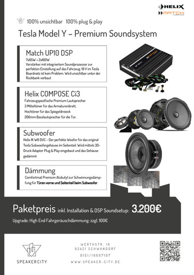 Tesla Model Y Subwoofer, Soundsystem verbessern, mehr Klang, DSP Endstufe, Dämmung