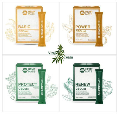 CBD Superfoodpulver von Hempmate - CBDust BASIC, CBDust POWER, CBDust PROTECT und CBDust RENEW