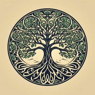 Illustration eines Baumes im still keltischer mystischer symbole, künstlerische Darstellung von Wurzel und Blättern