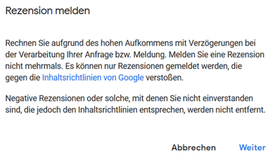 Screenshot des Hinweises Rezension melden
