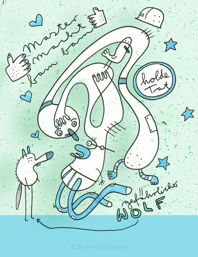 Illustration mit Wolf und Geschrei von Frank Schulz Berlin.