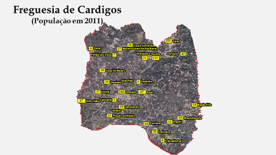 Cardigos - Número de habitantes dos lugares, em 2011