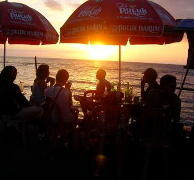 sunset at a small cafe at the beach