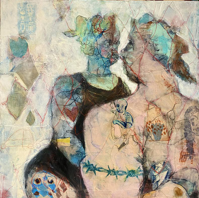 o.T.      2022      60 x 60       Collage – Öl und Kaltwachs 